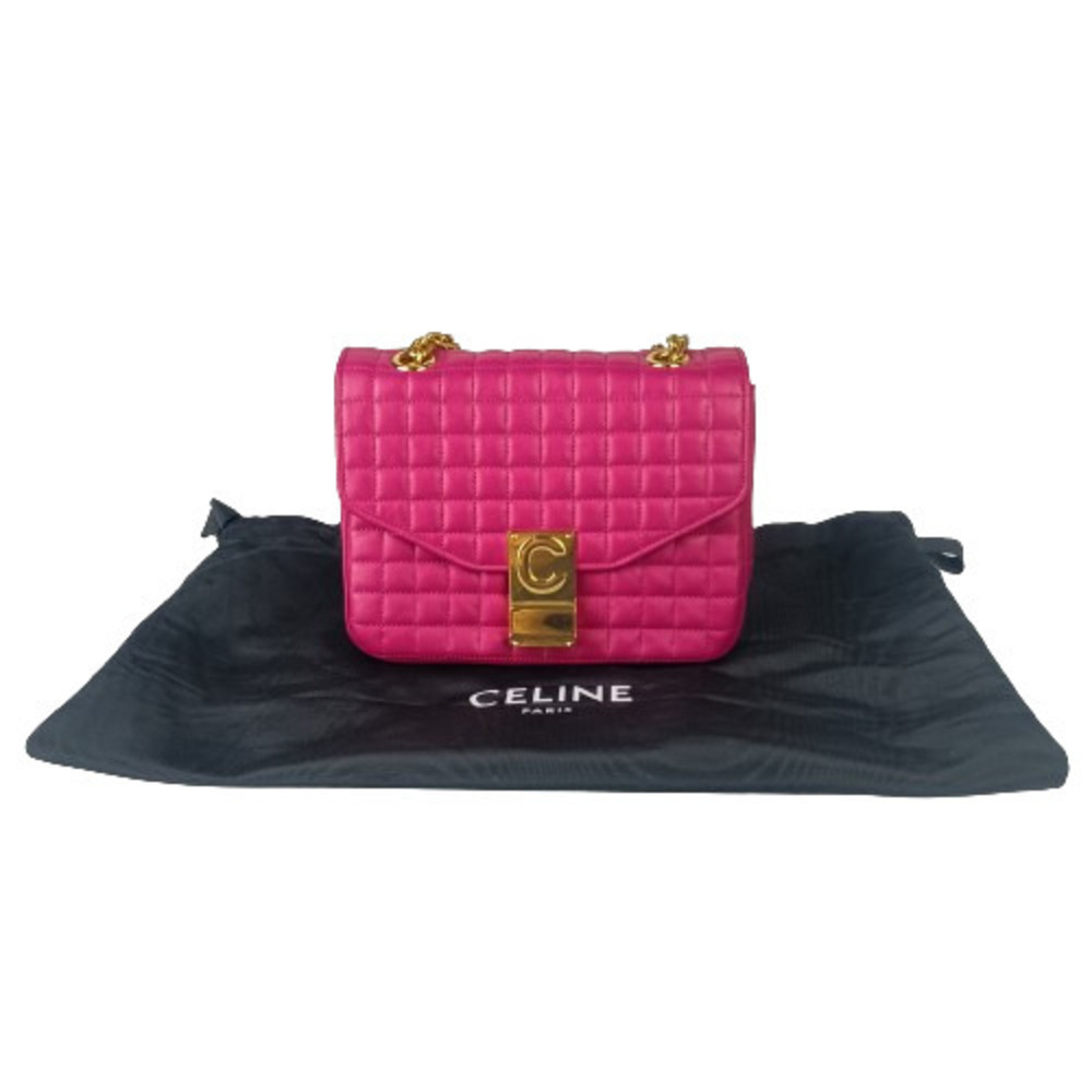 CELINE Small Shoulder Bag C (188403) Pink Leather Quilted Chain